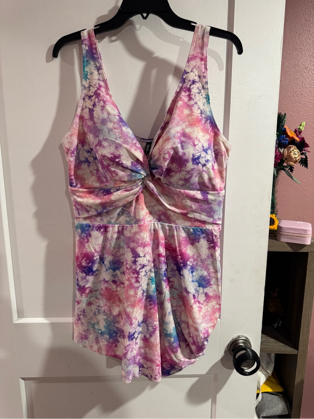 Torrid Tie-Dye Pink & Purple Twist-Front Swimsuit